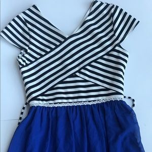 Royal blue with black and white striped top half